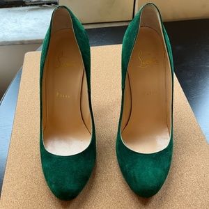 Christian Louboutin Ron Ron 100 Emerald Suede Heels Sz 39